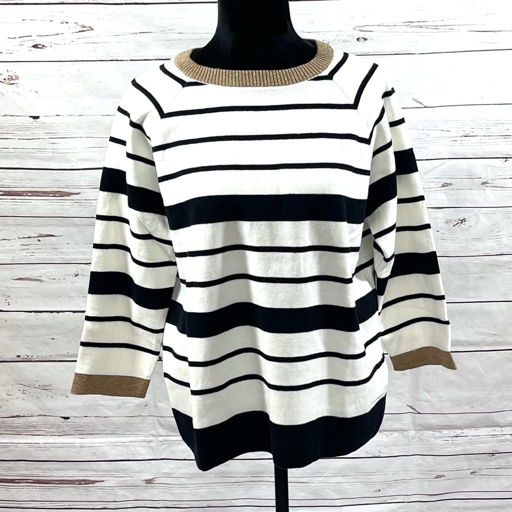 Massimo Dutti womens Pullover Sweater Cotton Cashmere Blend Black/White Size M